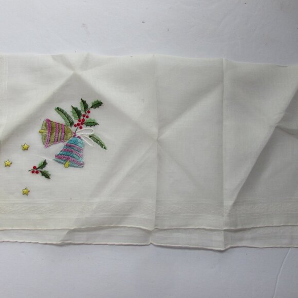 Christmas Holiday Handkerchief Embroidered Bells Made in Switzerland - Picture 5 of 6